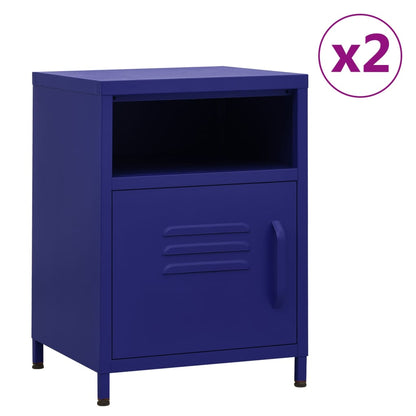 Navy Blue Steel Nightstands Set of 2, 35x35x51 cm