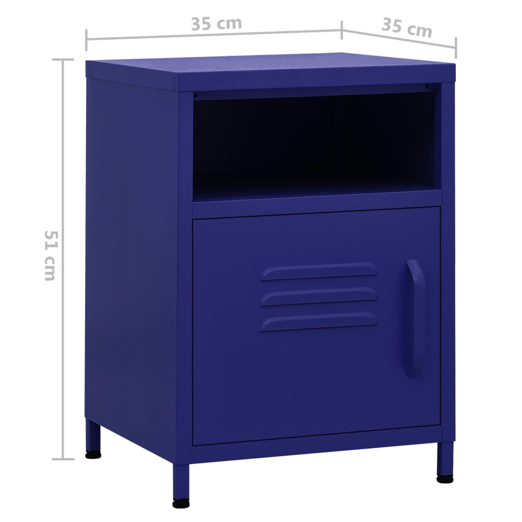 Navy Blue Steel Nightstands Set of 2, 35x35x51 cm