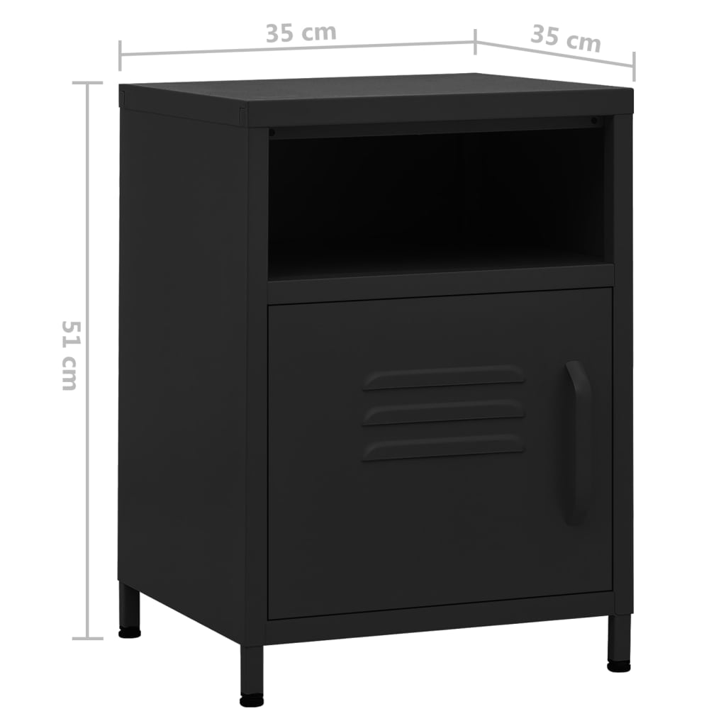 Set of 2 Black Steel Nightstands - 35x35x51 cm Durable Design