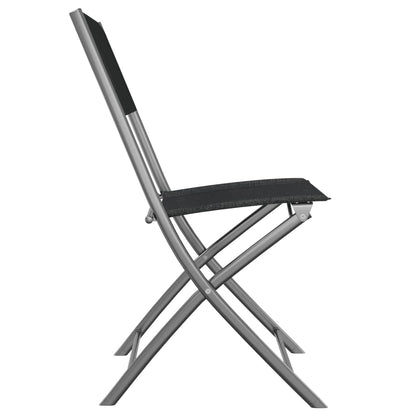 Black Steel & Textilene Folding Outdoor Chairs - Set of 2