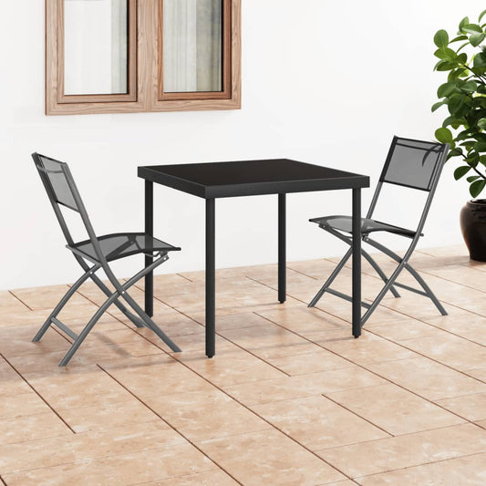 Black Steel & Textilene Folding Outdoor Chairs - Set of 2