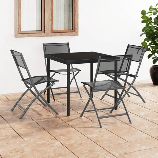 4-Piece Black Steel & Textilene Folding Outdoor Chairs