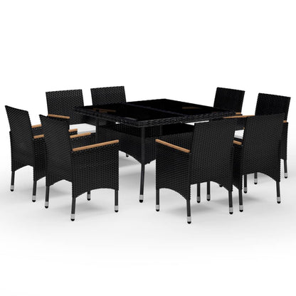 9 Piece Garden Dining Set Poly Rattan and Tempered Glass Black