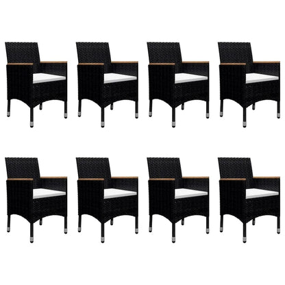 9 Piece Garden Dining Set Poly Rattan and Tempered Glass Black