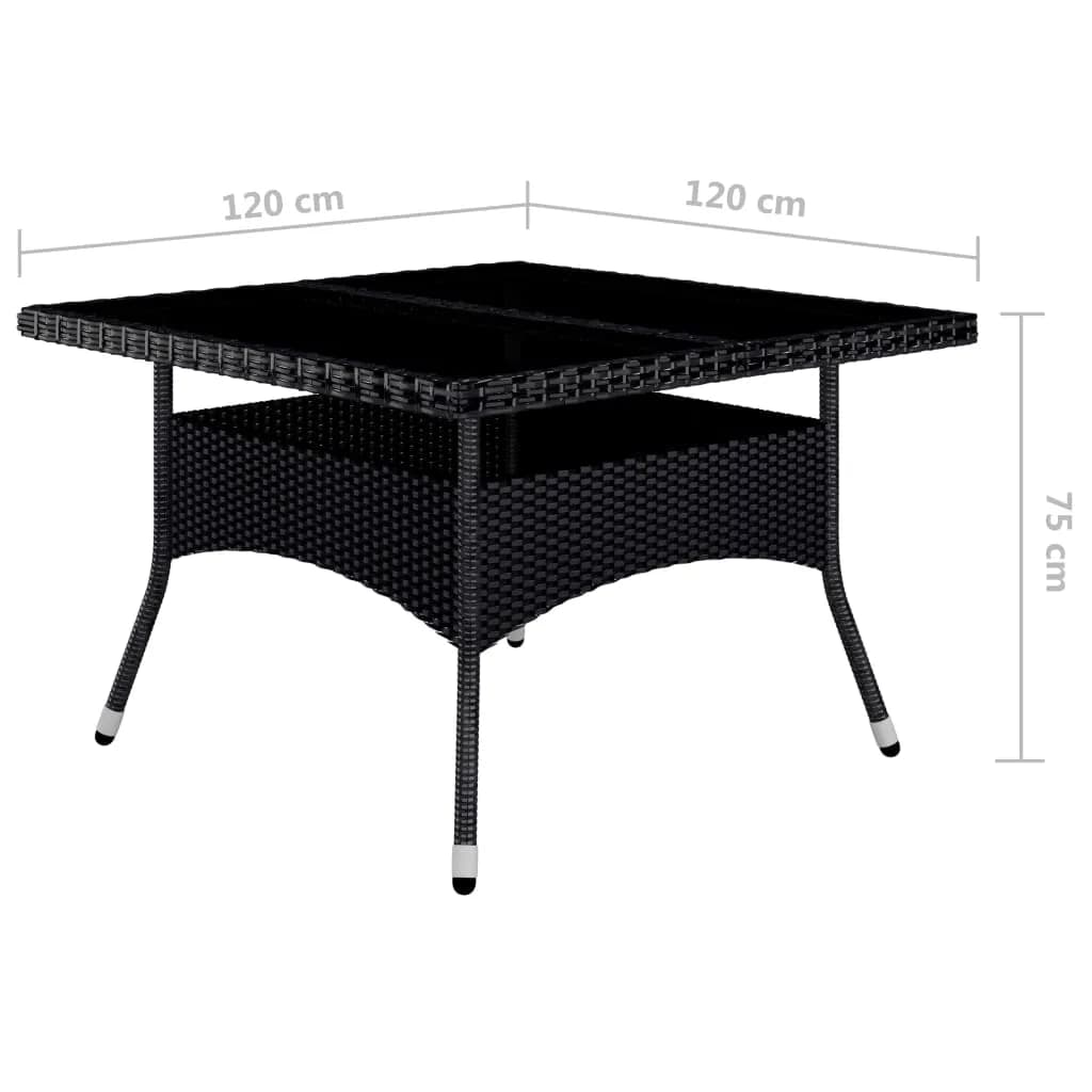 9 Piece Garden Dining Set Poly Rattan and Tempered Glass Black