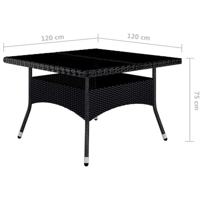9 Piece Garden Dining Set Poly Rattan and Tempered Glass Black