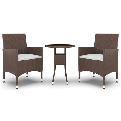 3 Piece Garden Bistro Set Poly Rattan and Tempered Glass Brown