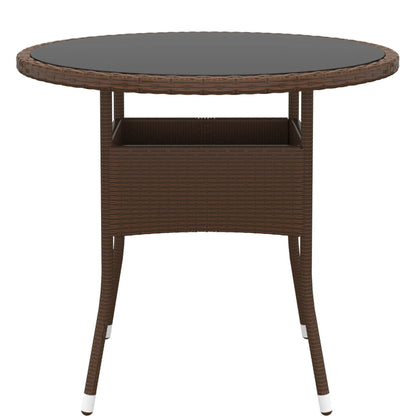 3 Piece Garden Bistro Set Poly Rattan and Tempered Glass Brown