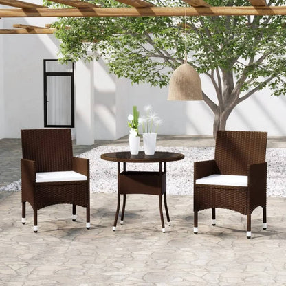 3 Piece Garden Bistro Set Poly Rattan and Tempered Glass Brown