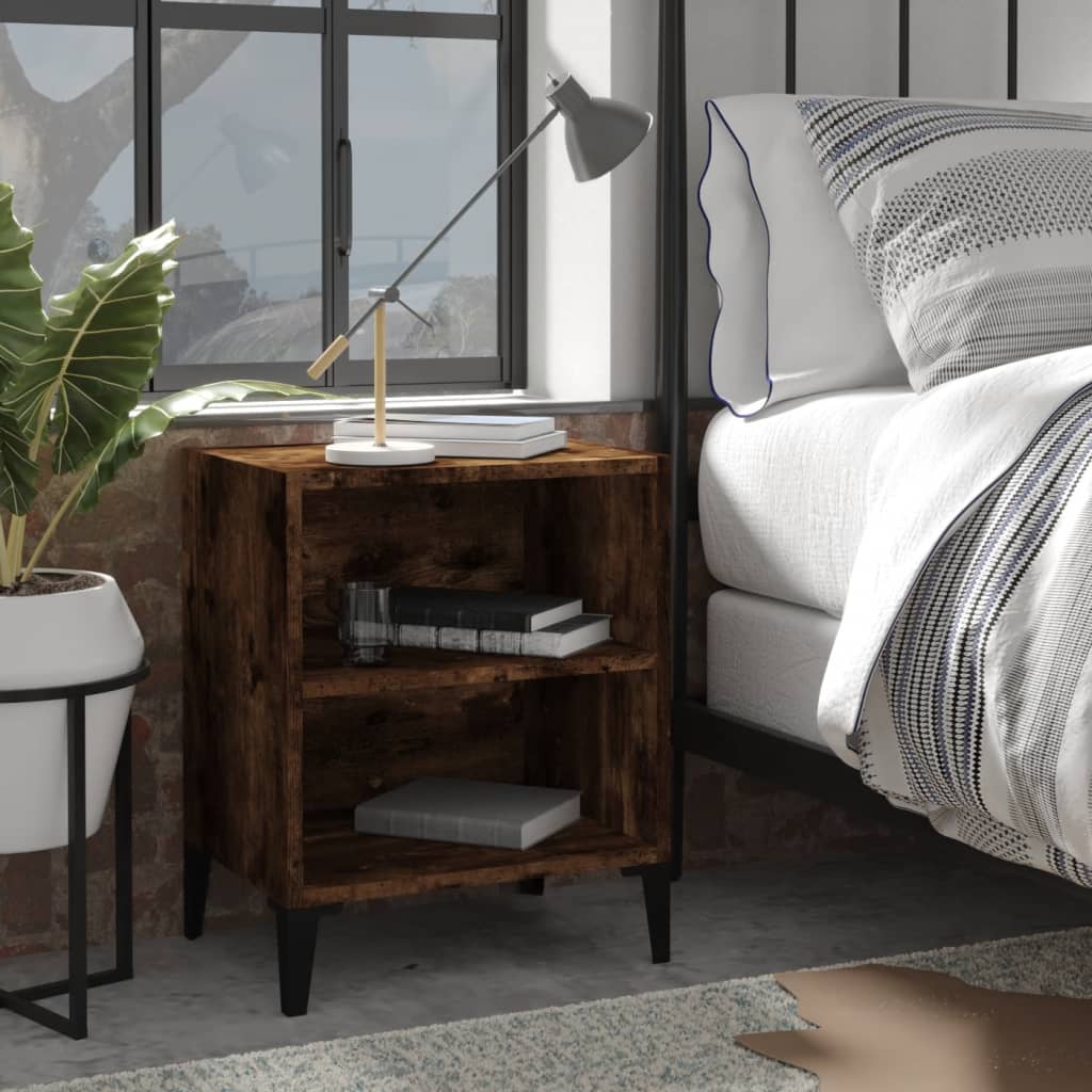 Smoked Oak Bed Cabinet w/ Metal Legs, 40x30x50 cm, Elegant Storage