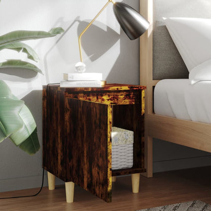 Bedside Cabinet with Solid Wood Legs, Smoked Oak, 40x30x50 cm