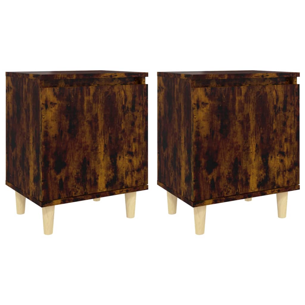 Smoked Oak Bed Cabinets with Solid Wood Legs – 2 pcs, 40x30x50 cm