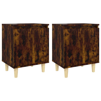 Smoked Oak Bed Cabinets with Solid Wood Legs – 2 pcs, 40x30x50 cm
