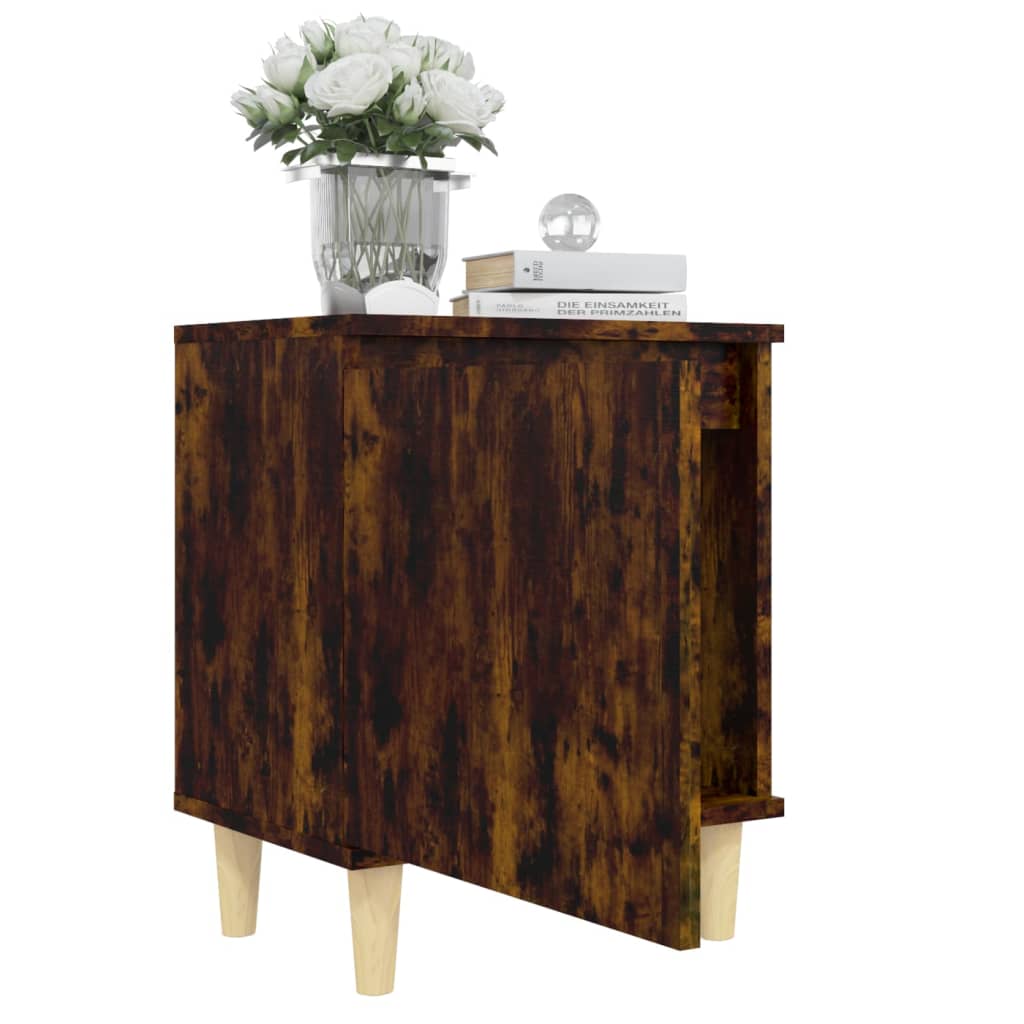 Smoked Oak Bed Cabinets with Solid Wood Legs – 2 pcs, 40x30x50 cm