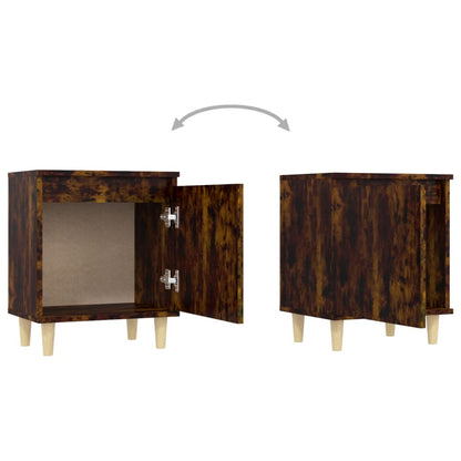 Smoked Oak Bed Cabinets with Solid Wood Legs – 2 pcs, 40x30x50 cm