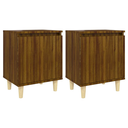 Brown Oak Bed Cabinets 2pcs - Solid Wood Legs, 40x30x50cm