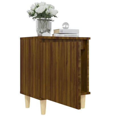 Brown Oak Bed Cabinets 2pcs - Solid Wood Legs, 40x30x50cm