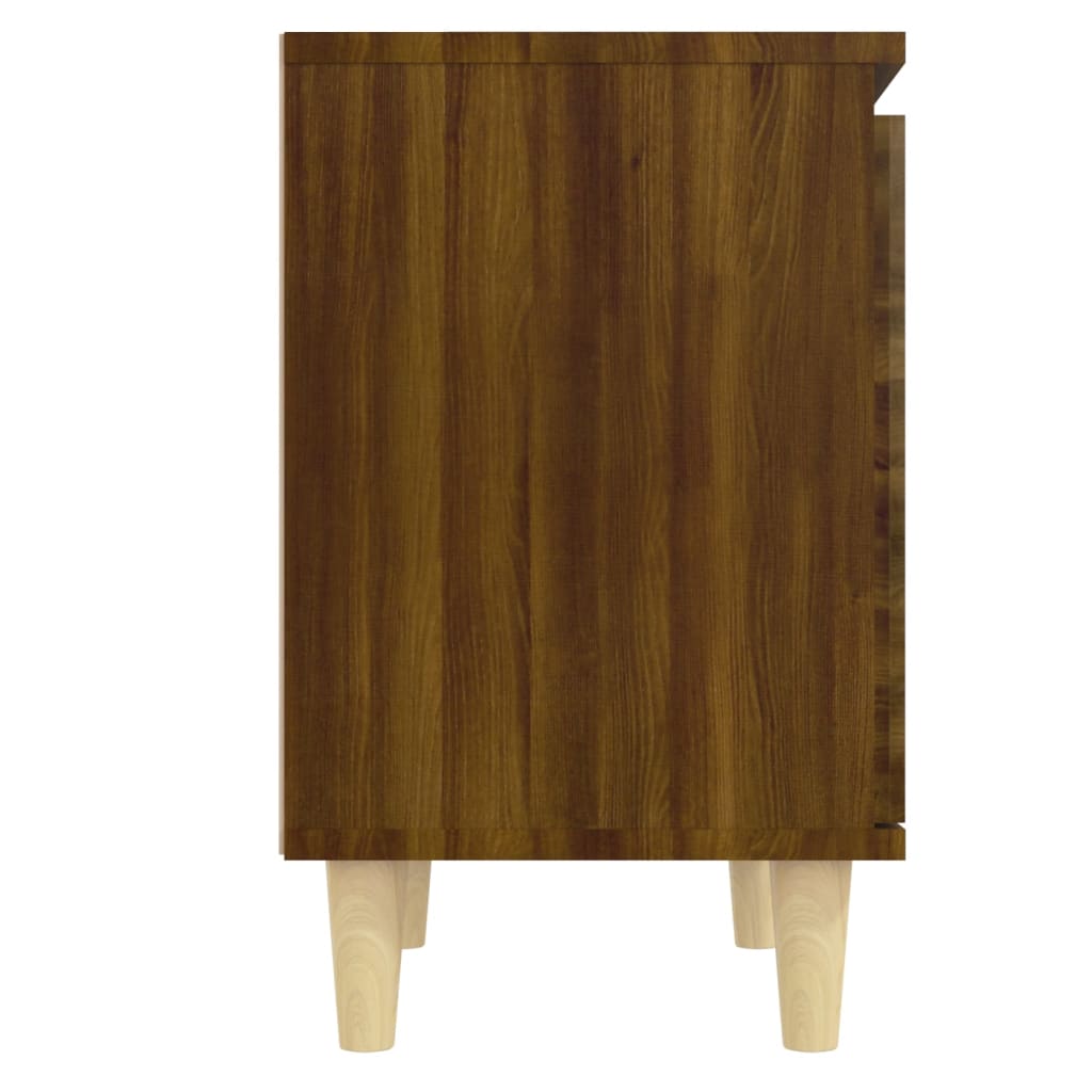 Brown Oak Bed Cabinets 2pcs - Solid Wood Legs, 40x30x50cm