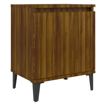 Brown Oak Bed Cabinet with Metal Legs, 40x30x50 cm