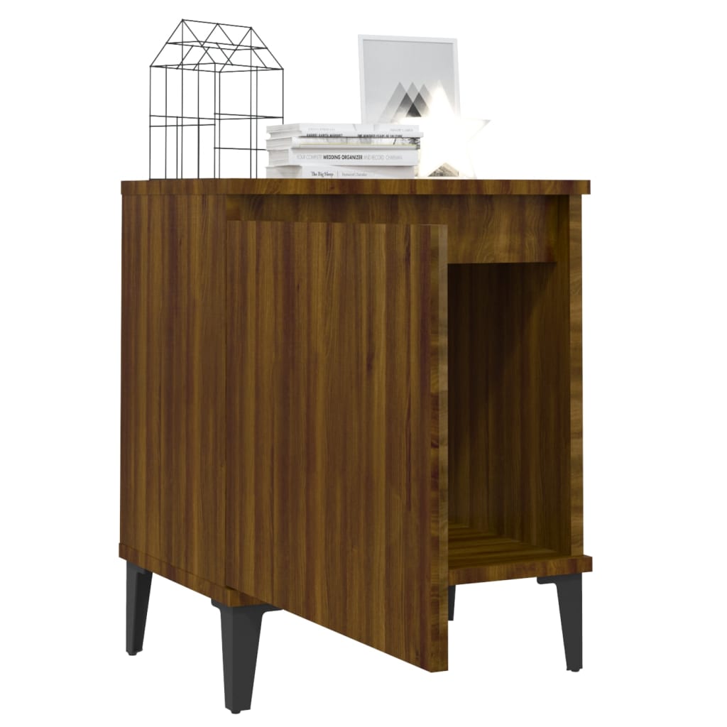 Brown Oak Bed Cabinet with Metal Legs, 40x30x50 cm