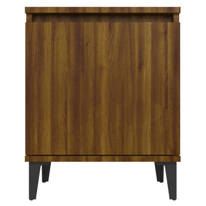 Brown Oak Bed Cabinet with Metal Legs, 40x30x50 cm