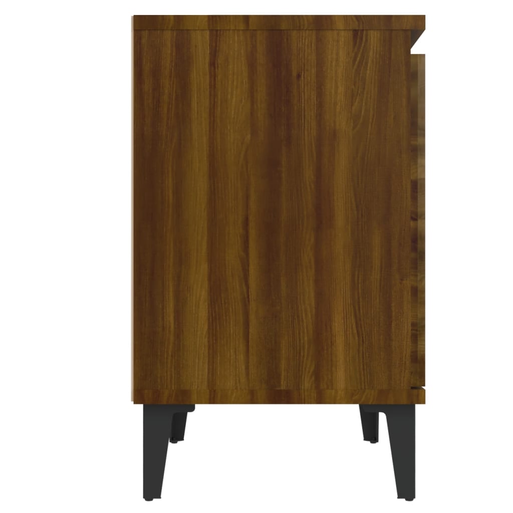 Brown Oak Bed Cabinet with Metal Legs, 40x30x50 cm