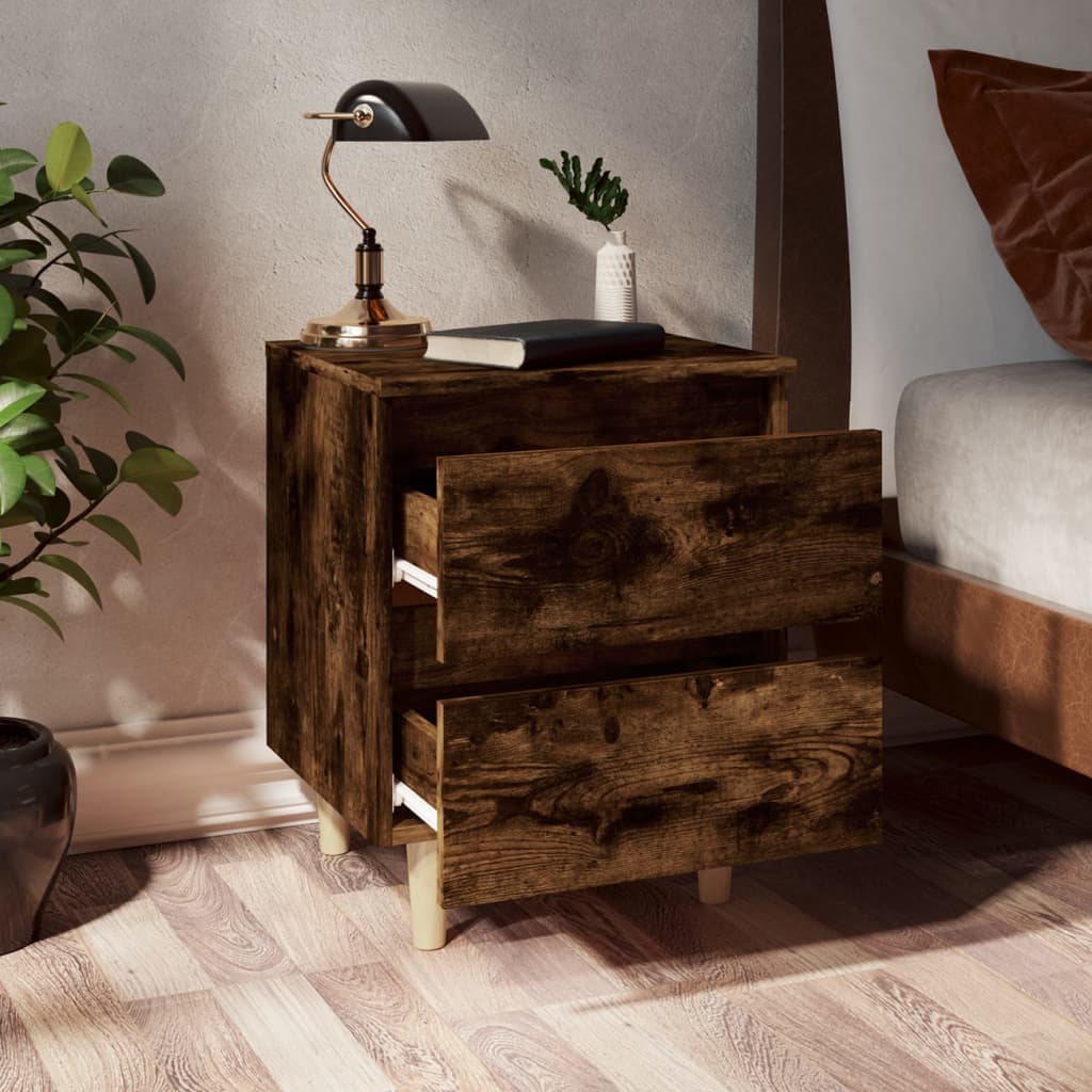 Solid Wood Bed Cabinet in Smoked Oak - 40x35x50 cm