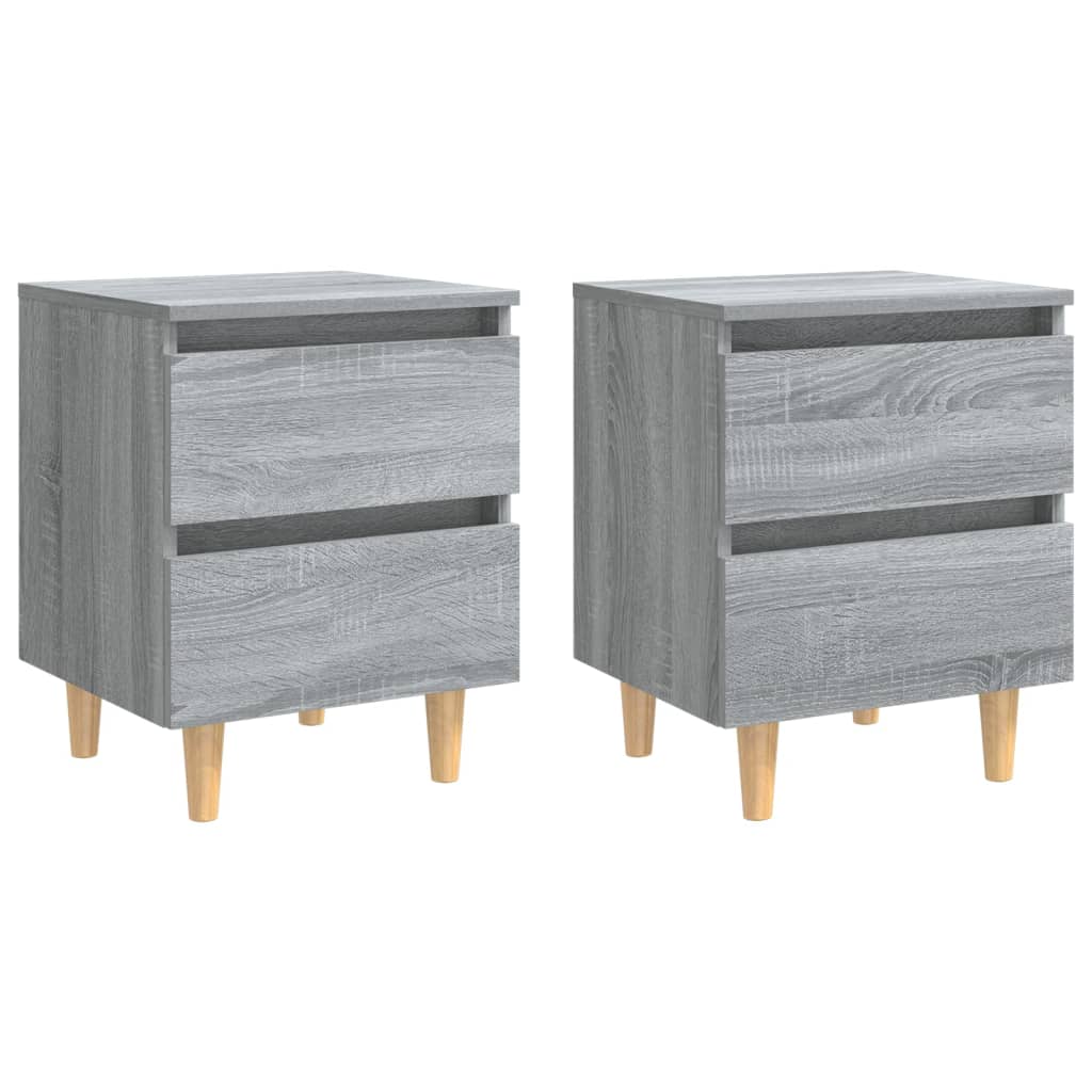 Grey Sonoma Bed Cabinets, Solid Wood Legs, 2 Pcs, 40x35x50 cm