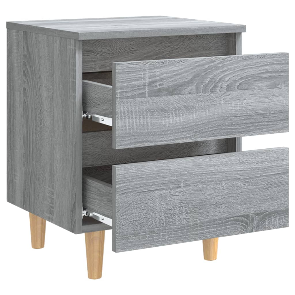 Grey Sonoma Bed Cabinets, Solid Wood Legs, 2 Pcs, 40x35x50 cm