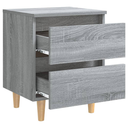 Grey Sonoma Bed Cabinets, Solid Wood Legs, 2 Pcs, 40x35x50 cm