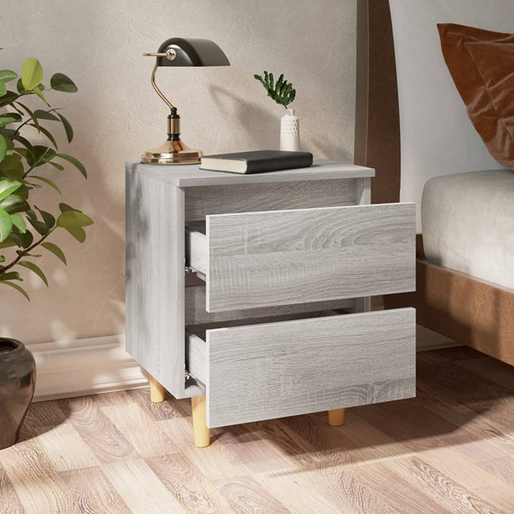 Grey Sonoma Bed Cabinets, Solid Wood Legs, 2 Pcs, 40x35x50 cm