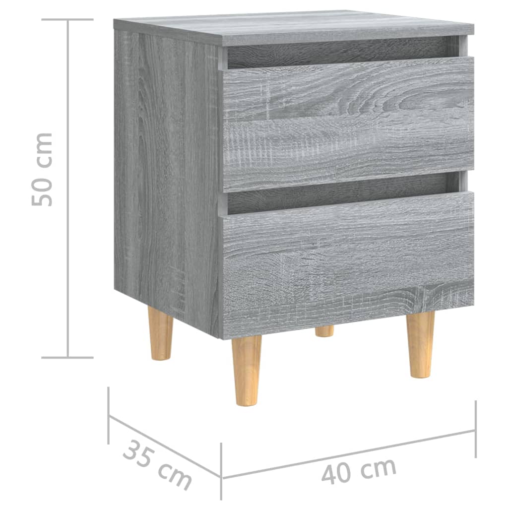 Grey Sonoma Bed Cabinets, Solid Wood Legs, 2 Pcs, 40x35x50 cm
