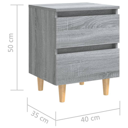 Grey Sonoma Bed Cabinets, Solid Wood Legs, 2 Pcs, 40x35x50 cm
