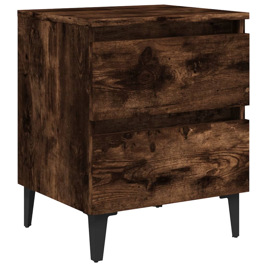 Smoked Oak Bed Cabinet with Metal Legs - 40x35x50 cm