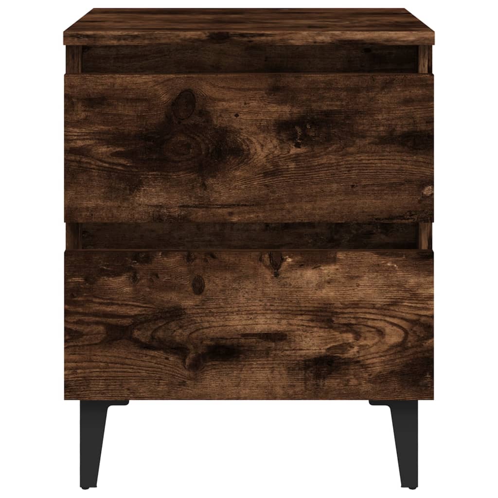 Smoked Oak Bed Cabinet with Metal Legs - 40x35x50 cm
