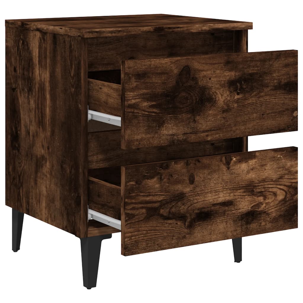 Smoked Oak Bed Cabinet with Metal Legs - 40x35x50 cm