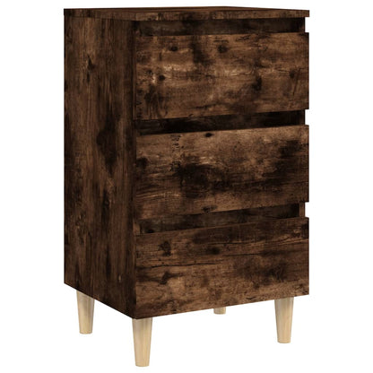 Smoked Oak Bed Cabinet with Solid Wood Legs - 40x35x69 cm