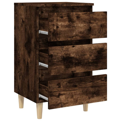 Smoked Oak Bed Cabinet with Solid Wood Legs - 40x35x69 cm