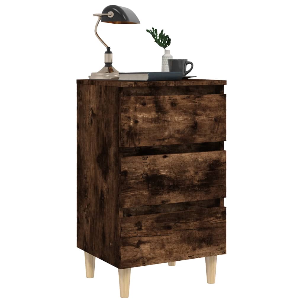 Smoked Oak Bed Cabinets 2-Piece Set with Solid Wood Legs