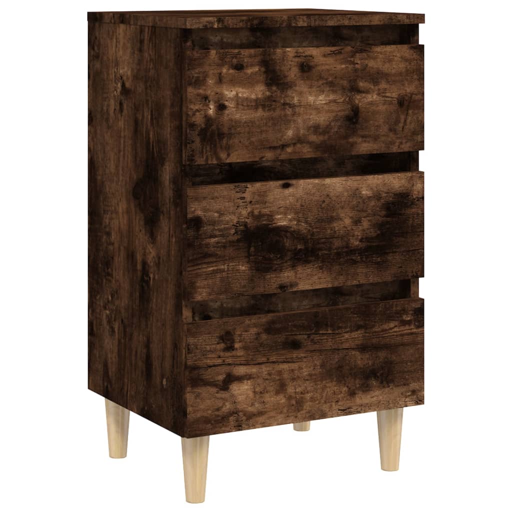 Smoked Oak Bed Cabinets 2-Piece Set with Solid Wood Legs