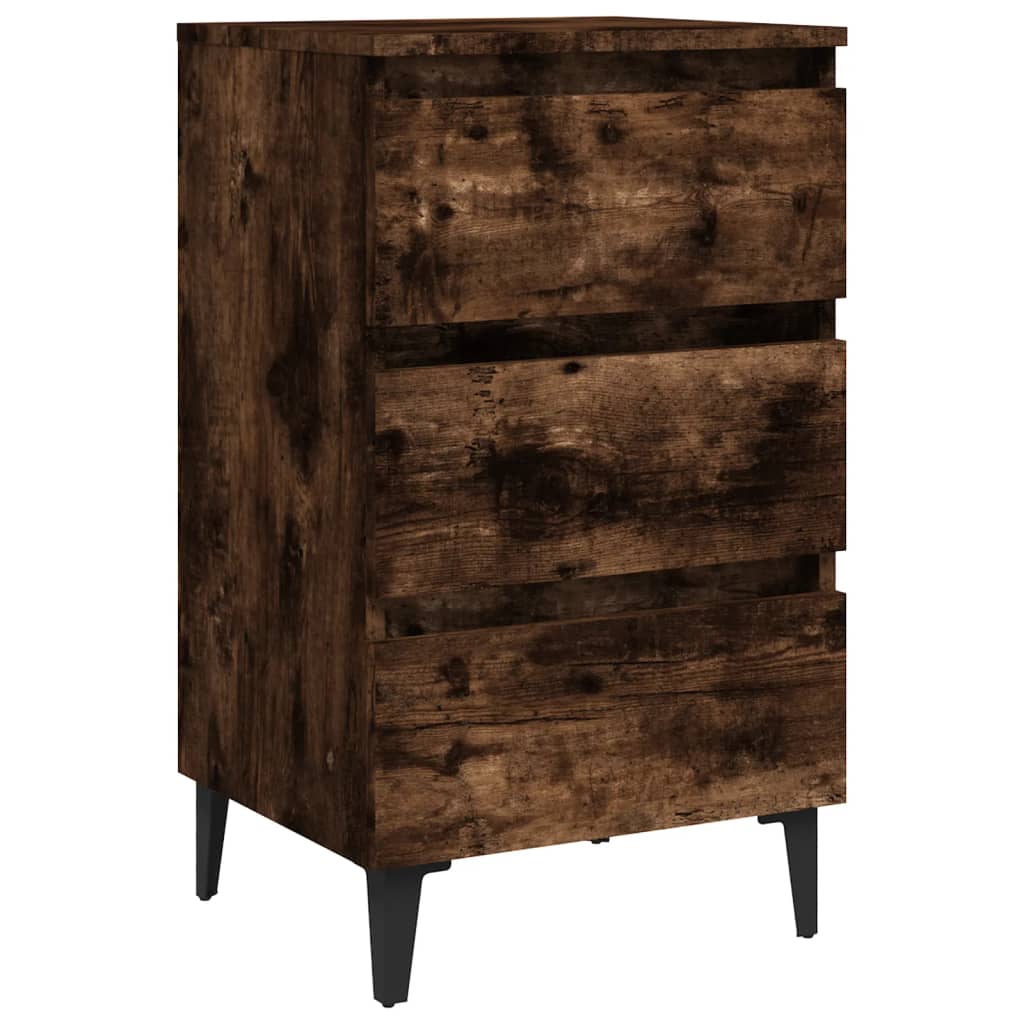 Smoked Oak Bed Cabinet with Metal Legs - 40x35x69 cm