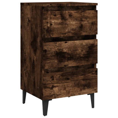 Smoked Oak Bed Cabinet with Metal Legs - 40x35x69 cm