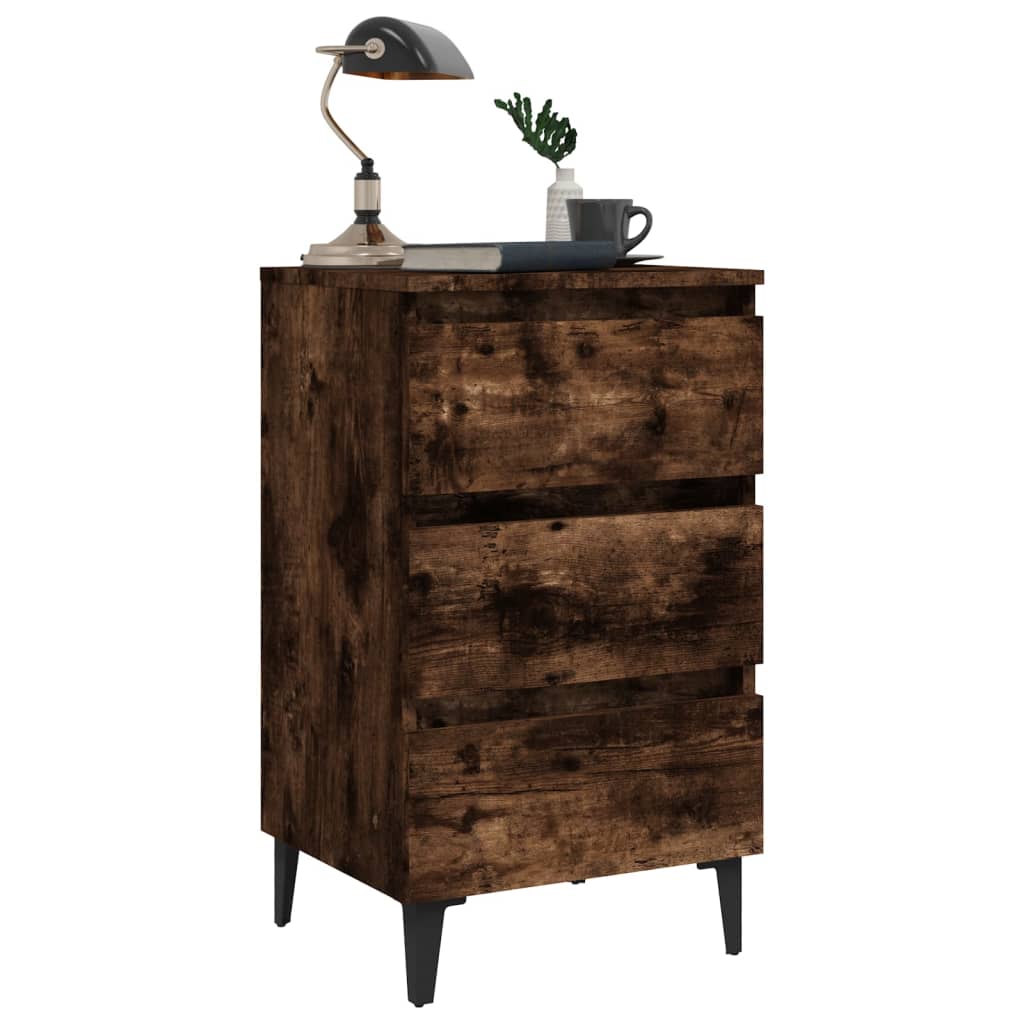 Smoked Oak Bed Cabinet with Metal Legs - 40x35x69 cm