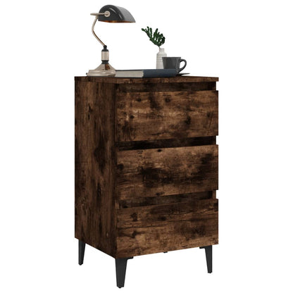 Smoked Oak Bed Cabinet with Metal Legs - 40x35x69 cm