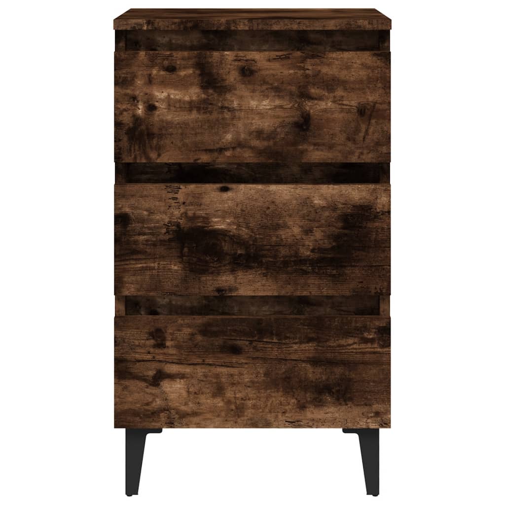 Smoked Oak Bed Cabinet with Metal Legs - 40x35x69 cm