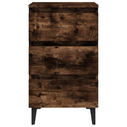 Smoked Oak Bed Cabinet with Metal Legs - 40x35x69 cm