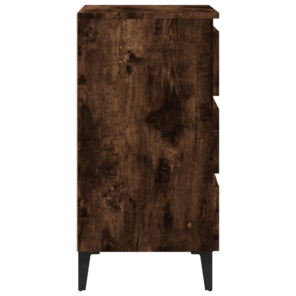 Smoked Oak Bed Cabinet with Metal Legs - 40x35x69 cm