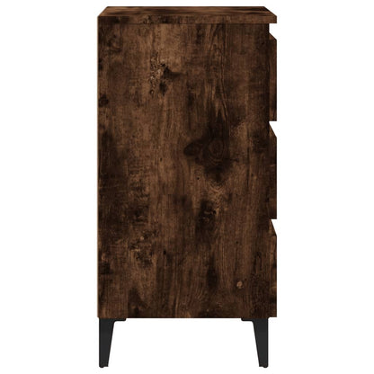 Smoked Oak Bed Cabinet with Metal Legs - 40x35x69 cm