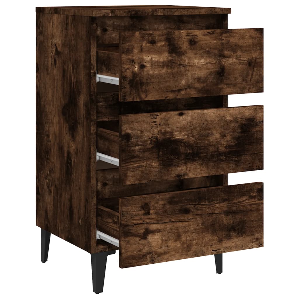 Smoked Oak Bed Cabinet with Metal Legs - 40x35x69 cm