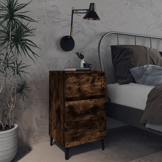 Smoked Oak Bed Cabinet with Metal Legs - 40x35x69 cm